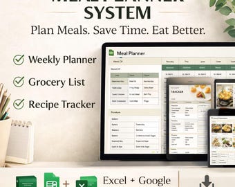 Printable Meal Planner Bundle | Weekly Menu, Grocery List, Food Tracker (Digital Download)