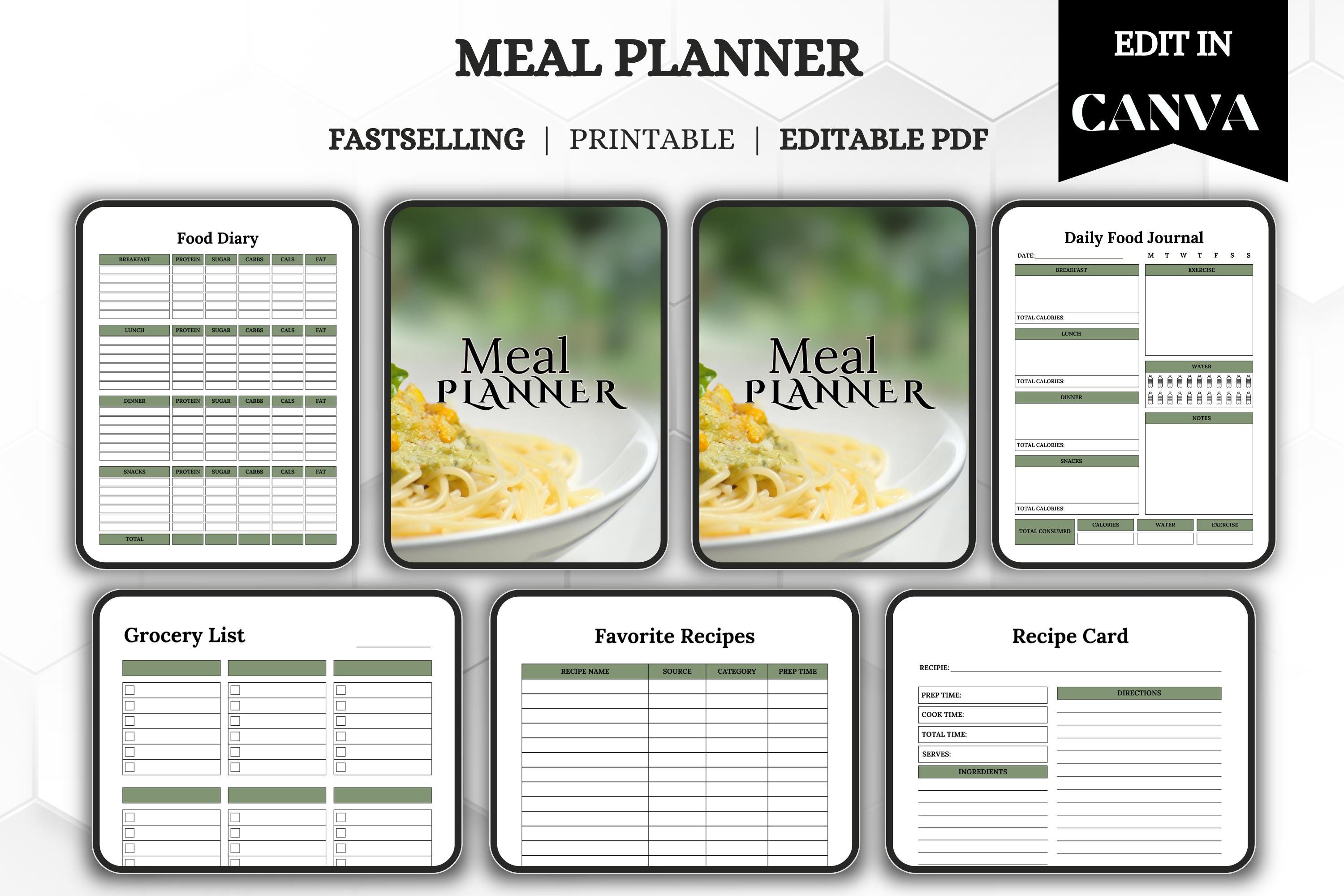 Editable Printable Meal Planner Bundle | Weekly Menu & Grocery List ...