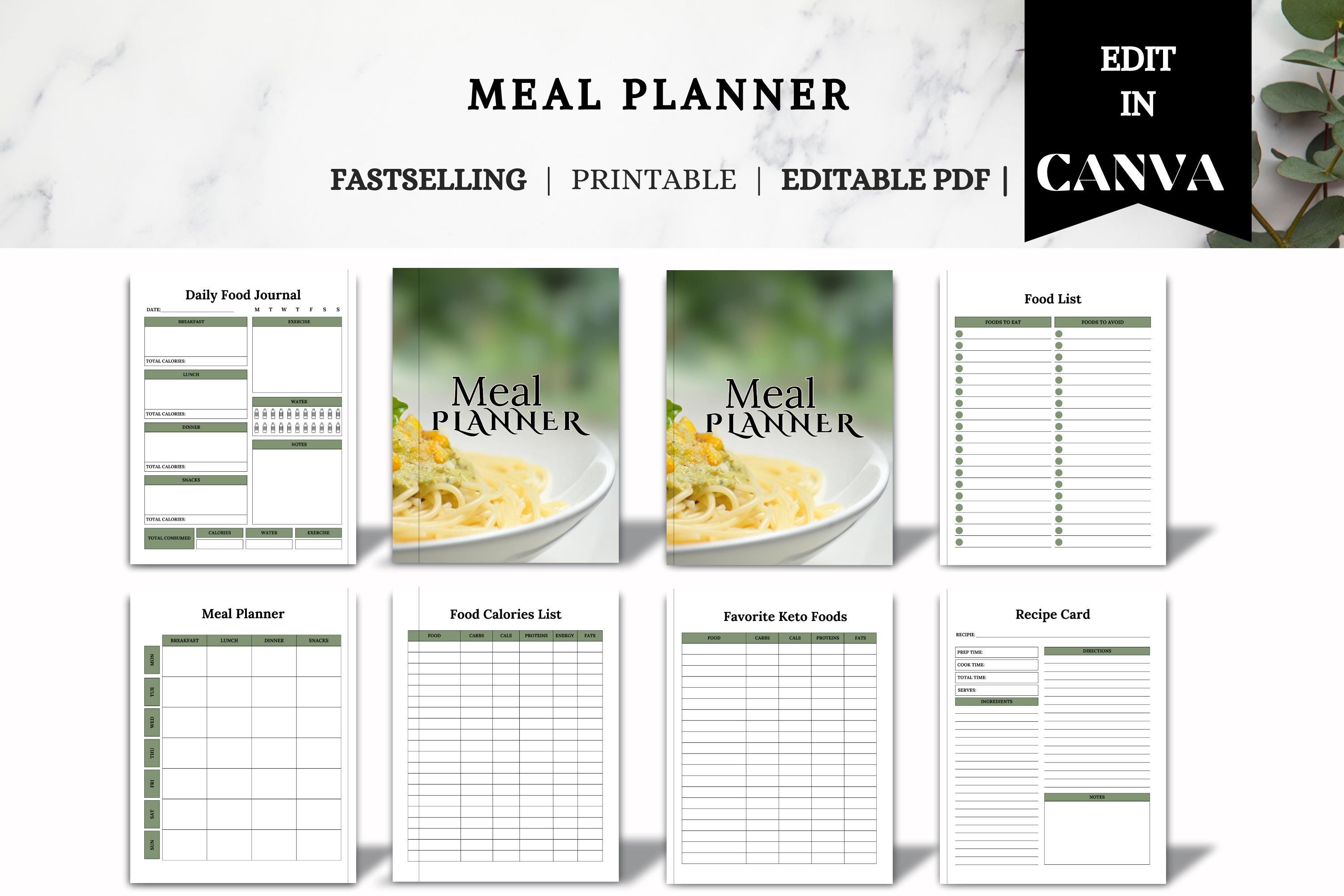 Editable Printable Meal Planner Bundle | Weekly Menu & Grocery List ...