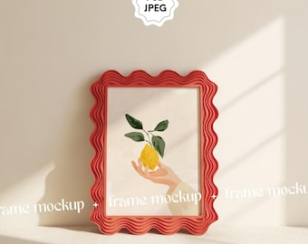 Red Wavy Frame Mockup Psd and Jpeg - Digital Download.