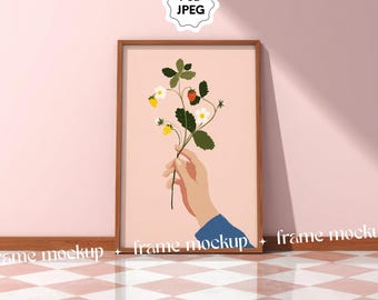 Minimal Wall Art Frame Mockup | Pink Room (PSD + JPG)