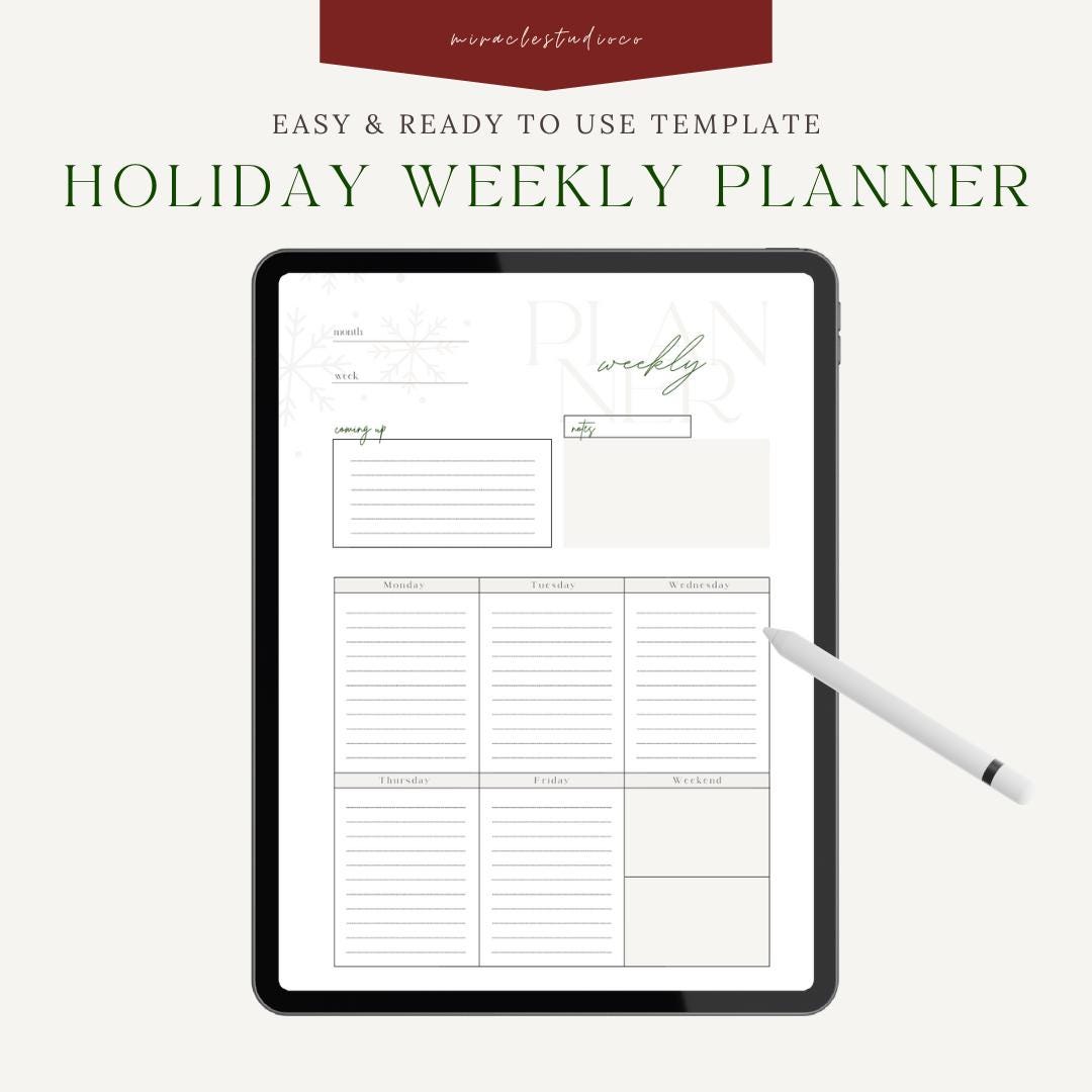 Minimal Holiday Weekly Planner Digital PDF for iPad & Printing - Etsy