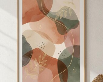 Impresión abstracta de terracota: Arte mural minimalista, bohemio y neutro (descarga digital)