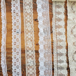 Cream and White Vintage lace trim, various sizes