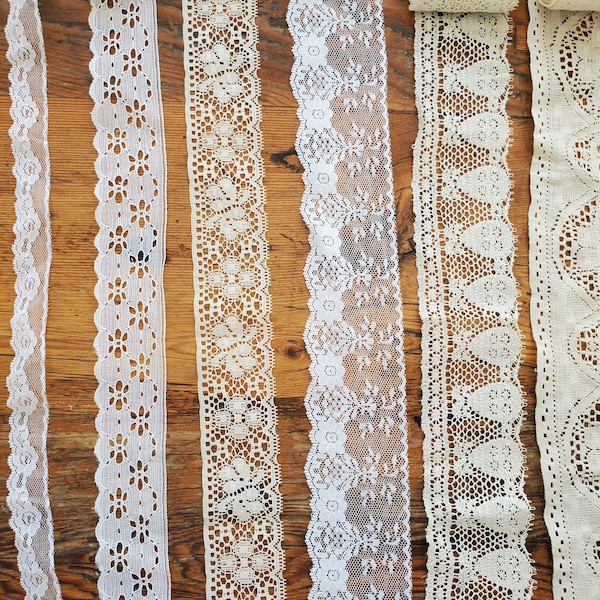 Cream and White Vintage lace trim, various sizes