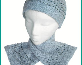 Beaded Hat and Scarf to Knit PDF Pattern Instant Download