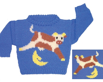 Cow Jumped Over the Moon Sweater to Knit PDF Pattern Instant Download