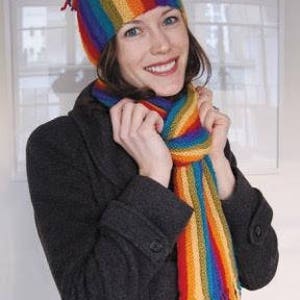 Rainbow Hat and Scarf to Knit PDF Pattern Instant Download
