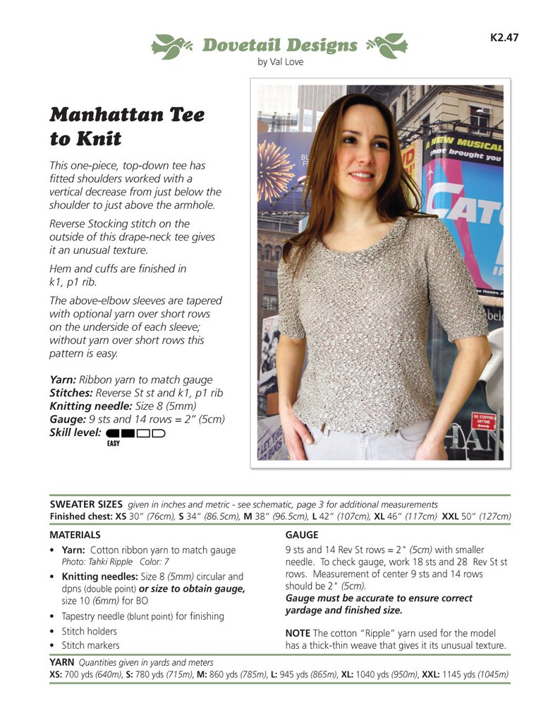 Manhattan Tee to Knit PDF Pattern Instant Download image 2
