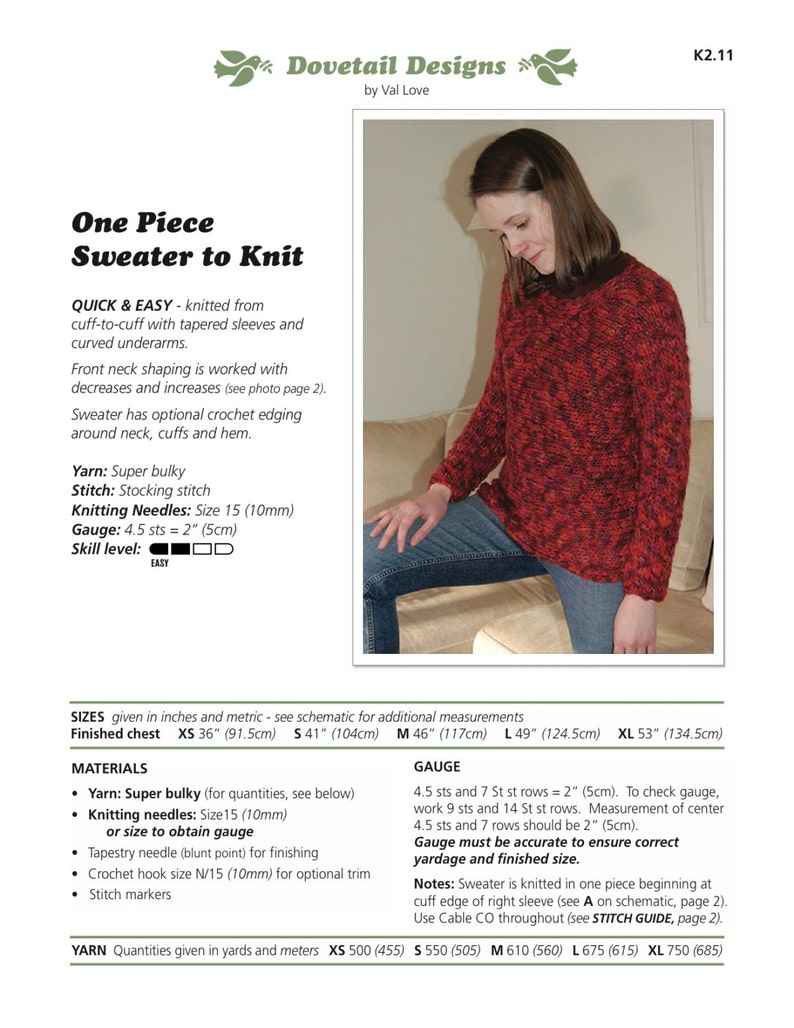One Piece Sweater to Knit PDF Pattern Instant Download - Etsy