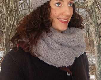 Fur Hat & Loop Scarf to Knit PDF Pattern Instant Download