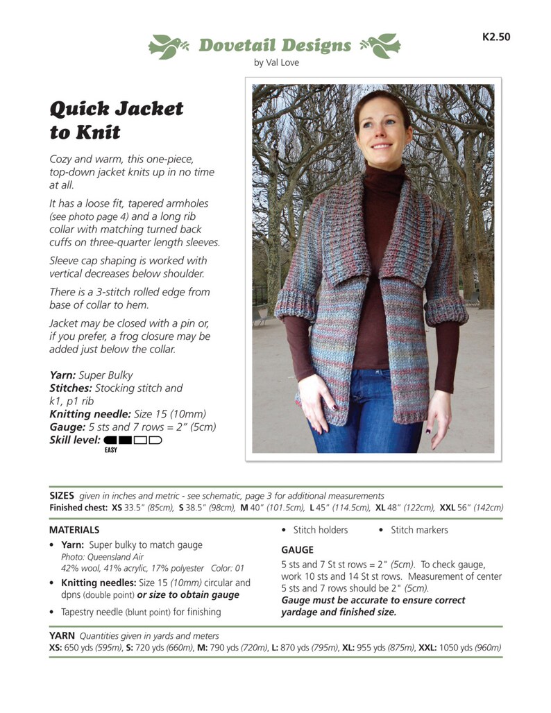 Quick Jacket to Knit PDF Pattern Instant Download - Etsy