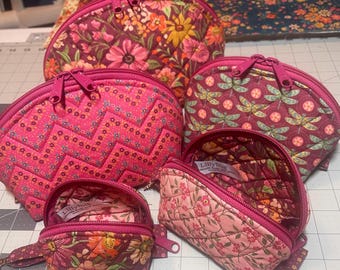 Handmade Floral Quilted Zipper Pouch Set - Lillybug, Moda Fabric