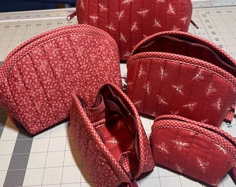 Handmade Bee and Floral Print Quilted Zip Pouches - Multi-Size bags