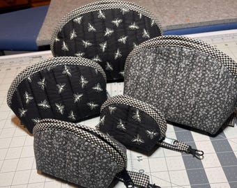 Handmade Bee and Floral Print Quilted Zip Pouches - Multi-Size bags