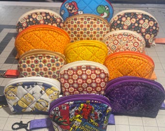 Handmade quilted storage pouches.