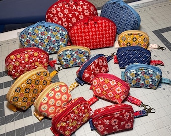 Handmade Americana Collection quilted storage pouches.