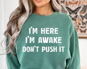 Sarcastic Sweatshirt, Funny Winter Hoodie, I'm Here I'm Awake