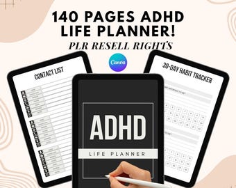 PLR ADHD Life Planner | Resell Rights, Canva Template (Digital)