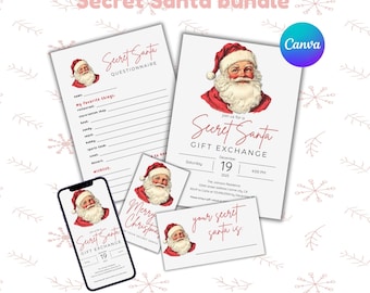 Secret Santa Invitation Bundle | Gift Exchange Set (Canva Template)