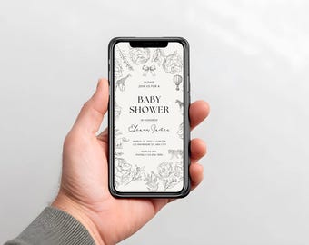 Elegant Baby Shower Card & Phone Invitation - Digital Download (Editable with Canva)