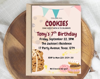 Cookie Birthday Invitation Template: Kids Party Invite (Canva Editable, 5x7 Printable)
