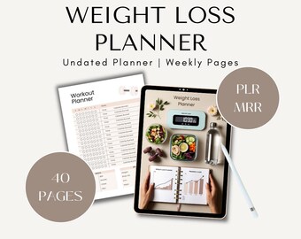 Weight Loss Tracker | 40 Page Fitness Planner Canva Template (PLR/MRR)