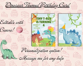 Editable Dinosaur Birthday Invitation | Canva Template 5x7 | Cute Kids Dino Party