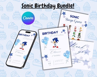 Sonic Birthday Invitation Bundle | Editable Canva Invite & Bingo (Digital Download)