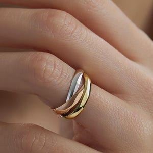 14K Solid Gold Tri-Color Rolling Ring, Three Interlocking Bands, Russian Wedding Style, 2mm or 3mm
