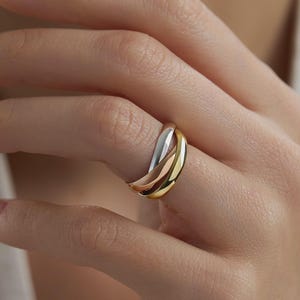 10K Solid Gold Tri-Color Rolling Ring, Triple Interlocking Bands, 2mm or 3mm