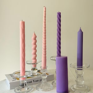 Taper Twist Candle ribbed soy candles Pink purple scented candle Modern Candle Dinner Table Candles home decor gift wedding candle.