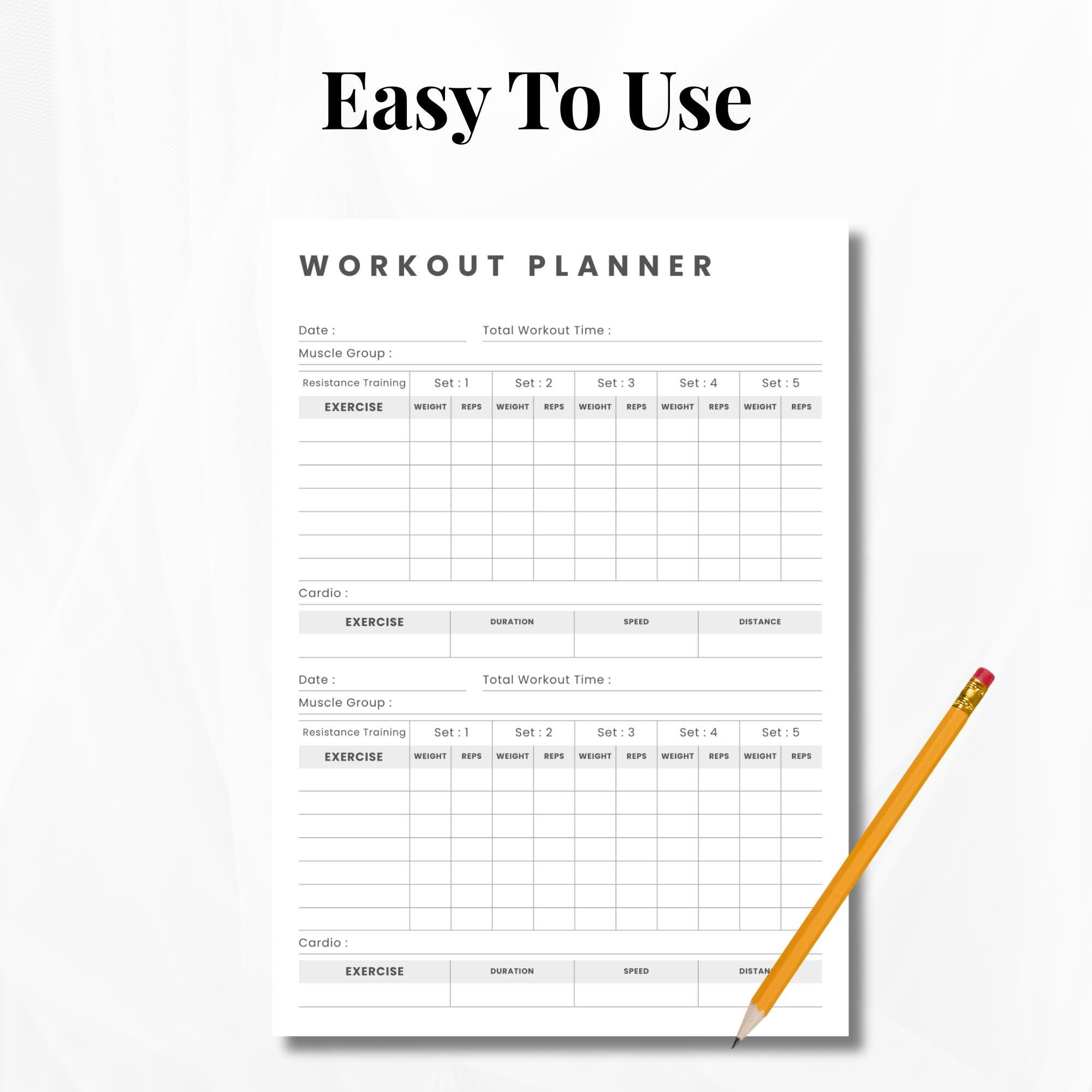 Workout Planner Printable | Daily Exercise Log (a4/a5/letter/half Size ...