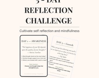 5-Day Reflection Challenge | Guided Self-Reflection Printable | Mindfulness Journal PDF | Daily Prompts | Instant Download