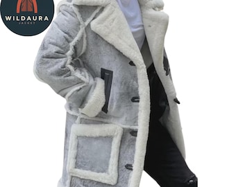 Handmade Men’s Shearling Sheepskin Leather Coat | Real Leather Vintage Long Jacket