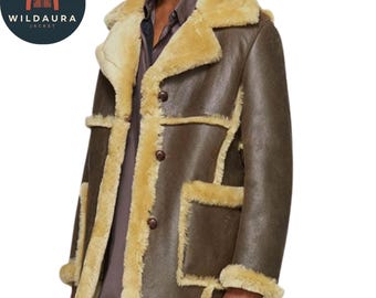 Men’s brown Shearling Sheepskin Coat | Handmade Leather Winter Jacket