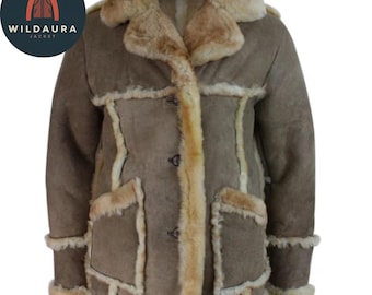 Men’s Taupe Sheepskin Leather Jacket | Vintage Workwear Style