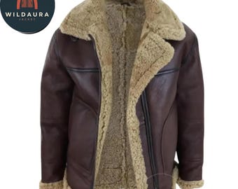 Herren fliegende Shearling Schaffelljacke | Echt Leder Aviator Bomber Mantel