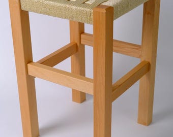 Sgabello in legno per camera da letto, sgabello vintage intrecciato, seduta in corda danese intrecciata a mano, sgabello moderno per arredamento da fattoria con seduta in corda, sgabello piccolo