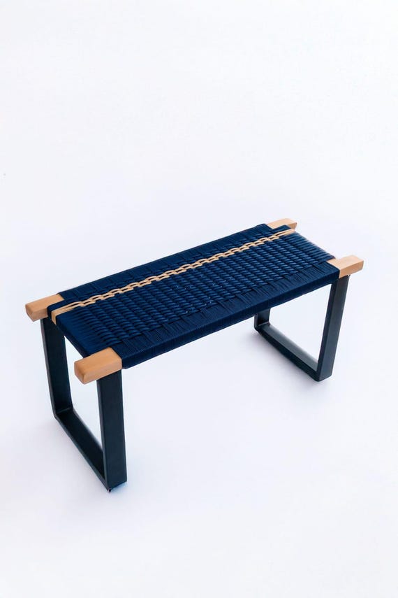 Entryway Wooden Bench, Handwoven Seat Shoe Bench, Mid-Century Mudroom Bench, Danish Cord Living Room Bench, Farmhouse Hallway Woven Bench