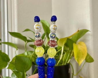 Bolígrafo con cuentas de los LA Rams, hecho a mano, regalo del equipo de fútbol