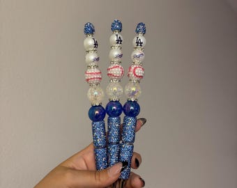 Bolígrafo artesanal inspirado en los Dodgers de Los Ángeles, con cuentas, regalo ideal para aficionados al béisbol.