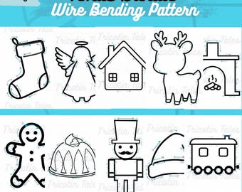 Mallar för juldekorationer med trådkonst, DIY-juldekorationer, guide till trådböjning med pil, digital nedladdning, 10 mallar