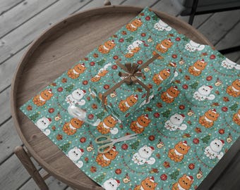 Cat Christmas Wrapping Paper, Winter Holiday Design