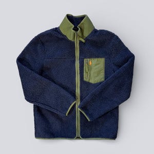 Vintage Polo Ralph Lauren Sherpa Fleece Jacket Navy Green Full Zip Outdoor Size S