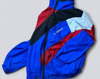 Vintage 90s Colorblock Windbreaker Jacket Eagle Size XS Blue Red Nylon Track Jacket Retro Sportswear