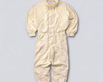 Vintage Klepper Cream Ski Suit 80s One Piece Snow Jumpsuit Retro Winter Suit Size M