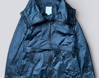 Vintage Diesel Hooded Windbreaker Jacket Women M Navy Blue 90s Y2K Lightweight Coat