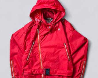 Vintage K-Way Red Hooded Jacket | 80s 90s Waterproof Windbreaker | Made in France M L