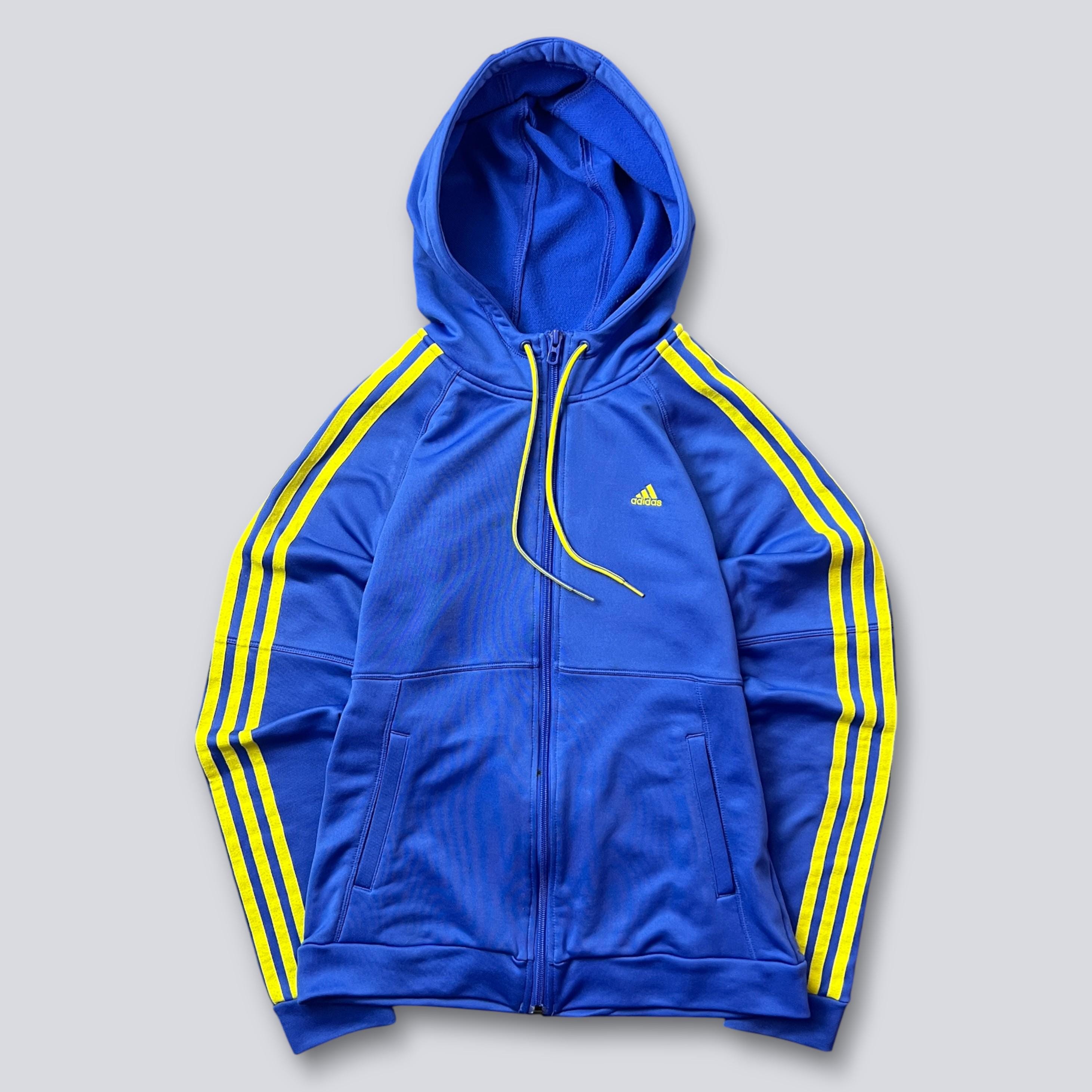 Vintage Adidas Blue Hoodie 3-stripes Zip up Sweatshirt Yellow